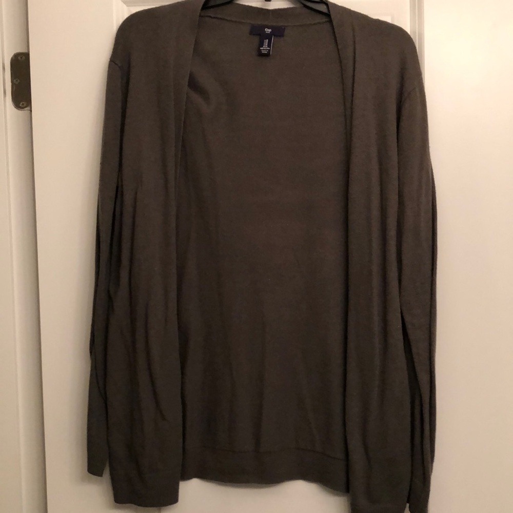 Olive green Gap cardigan.